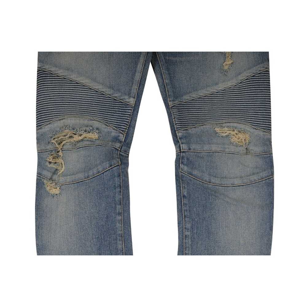 Balmain Light Wash Indigo Blue Distressed Biker J… - image 3