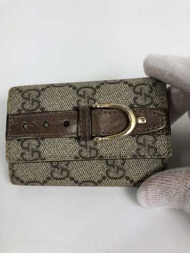 GUCCI Metallic Calfskin GG Supreme Monogram GG Marmont 6 Key Holder Case  Silver Beige Ebony 1282967