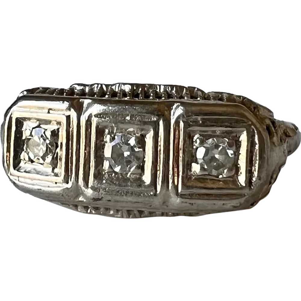 Art Deco 14K White Gold Filigree Diamond Ring - image 1