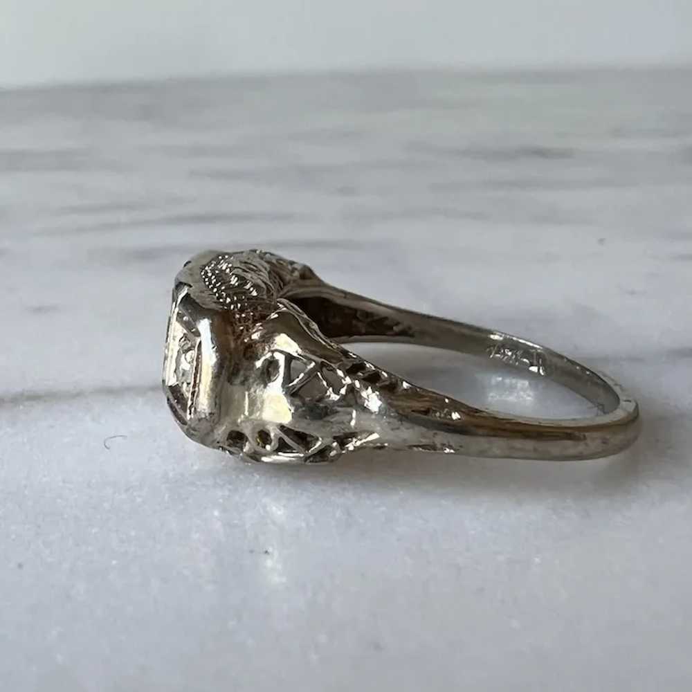 Art Deco 14K White Gold Filigree Diamond Ring - image 4