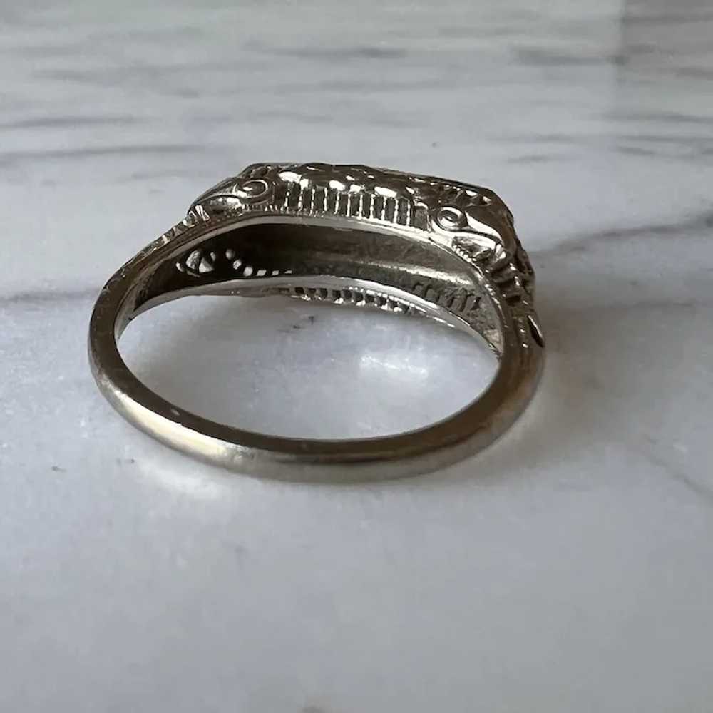 Art Deco 14K White Gold Filigree Diamond Ring - image 5