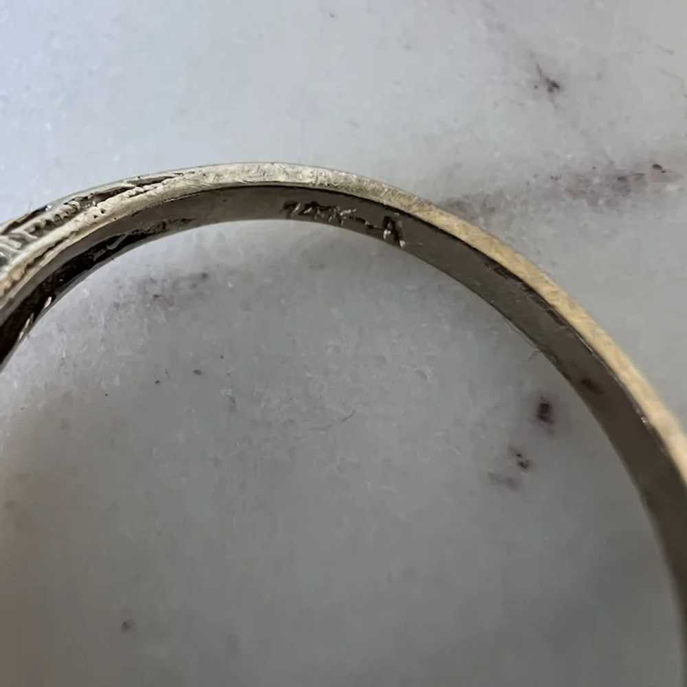 Art Deco 14K White Gold Filigree Diamond Ring - image 7