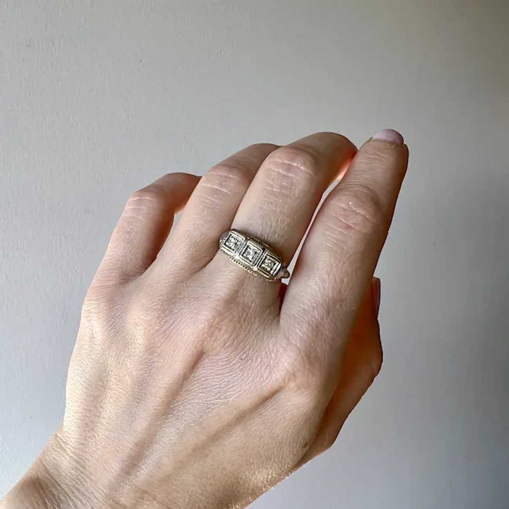 Art Deco 14K White Gold Filigree Diamond Ring - image 8