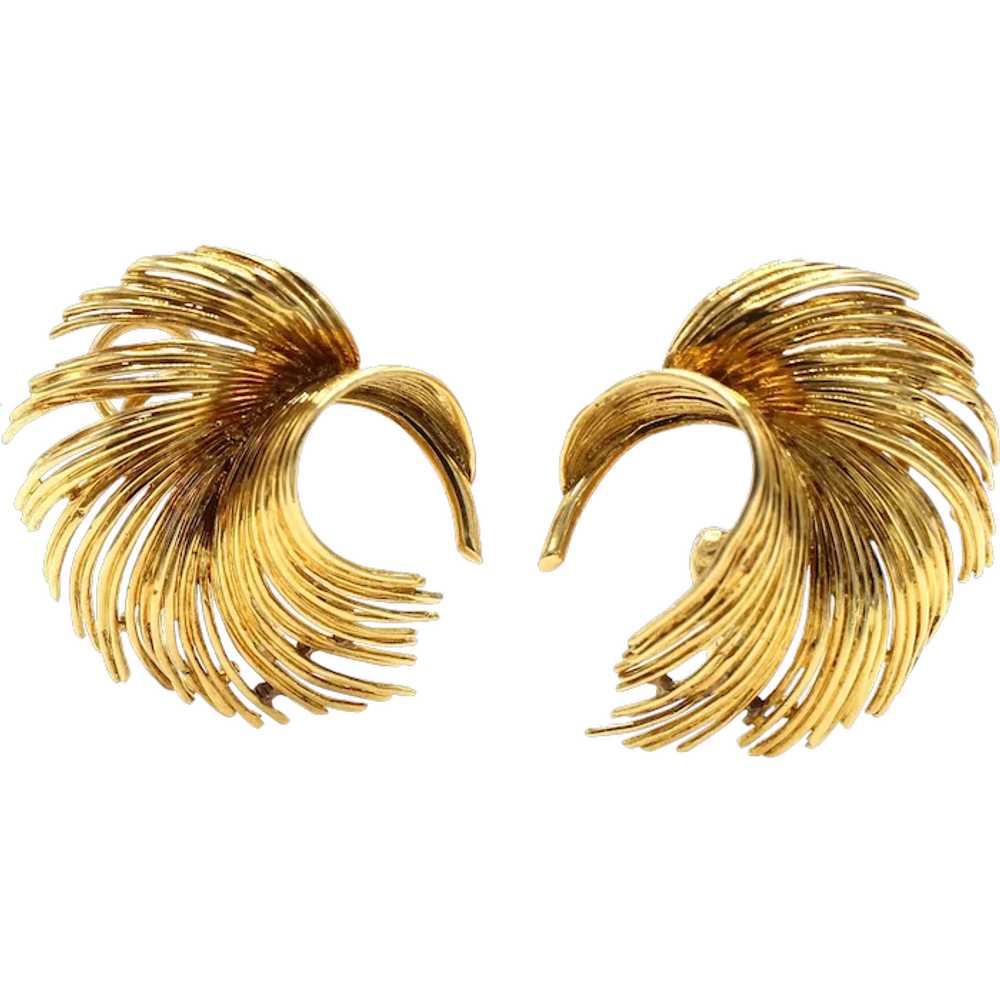 1980s 18 Karat Gold Feather Ear Clips - image 1