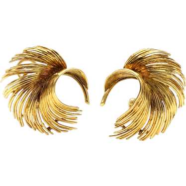 1980s 18 Karat Gold Feather Ear Clips - image 1