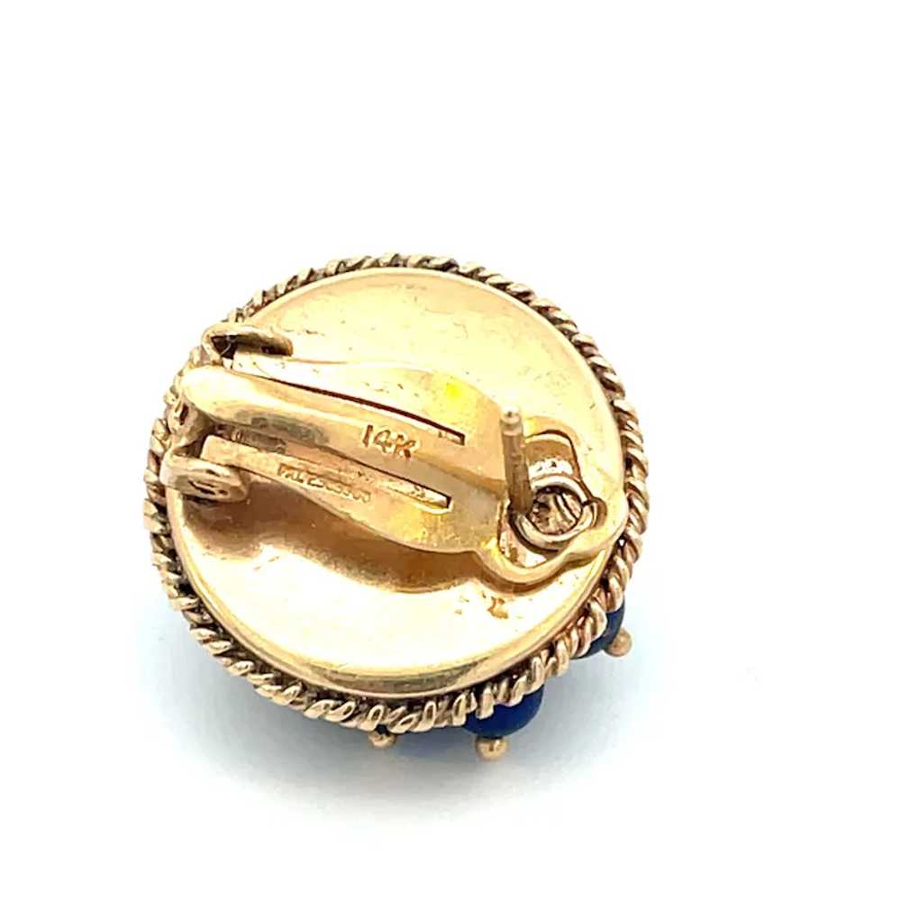 1960s 14K Yellow Gold Lapis Bead Lever-Back Earri… - image 5