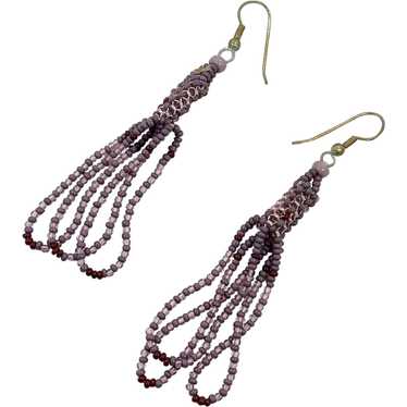 Purple Earrings, Seed Beaded, Vintage Earrings, B… - image 1