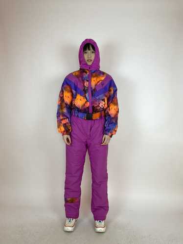 Men's Neon Purple Retro Ski Onesie
