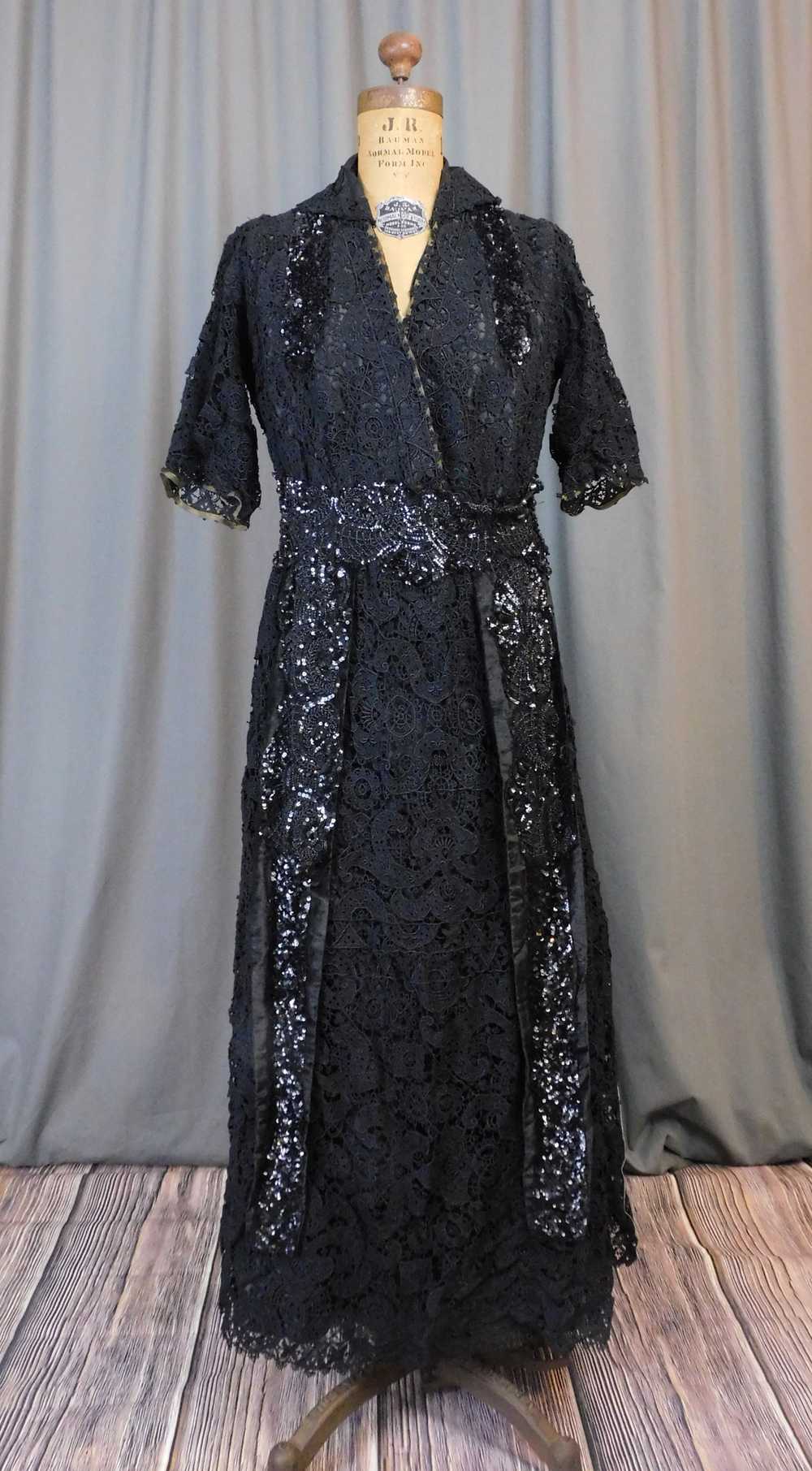 Edwardian Black Lace Dress with Beads and Sequins… - image 2