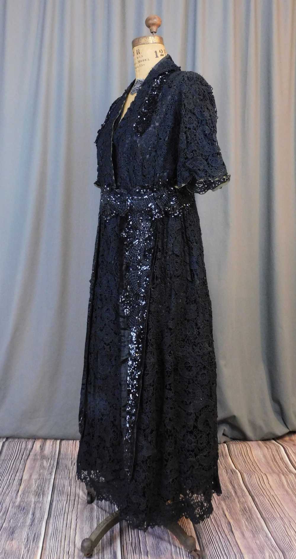 Edwardian Black Lace Dress with Beads and Sequins… - image 3