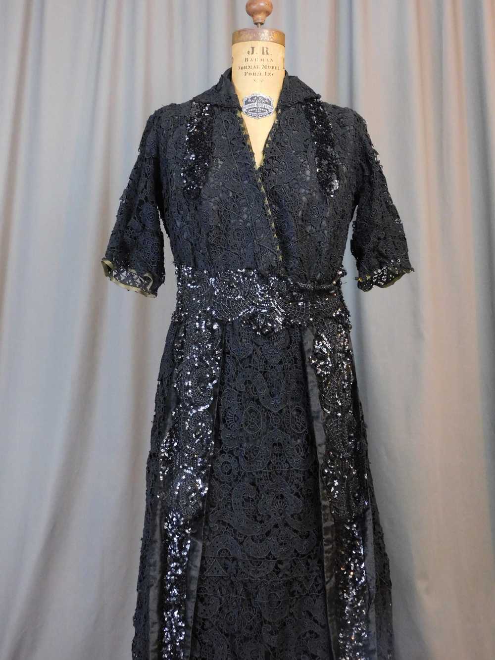 Edwardian Black Lace Dress with Beads and Sequins… - image 4