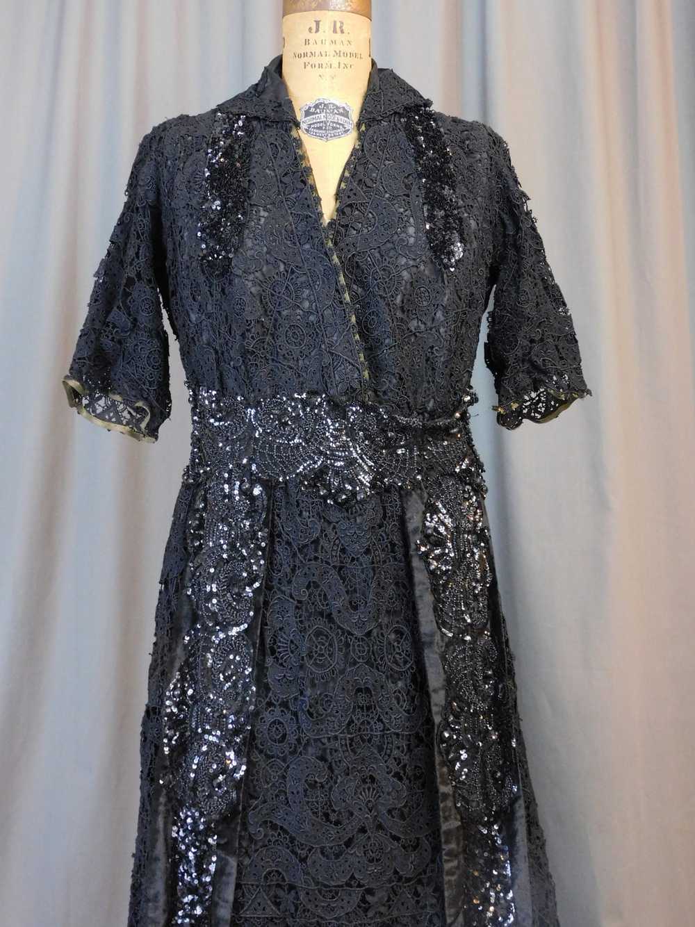 Edwardian Black Lace Dress with Beads and Sequins… - image 5