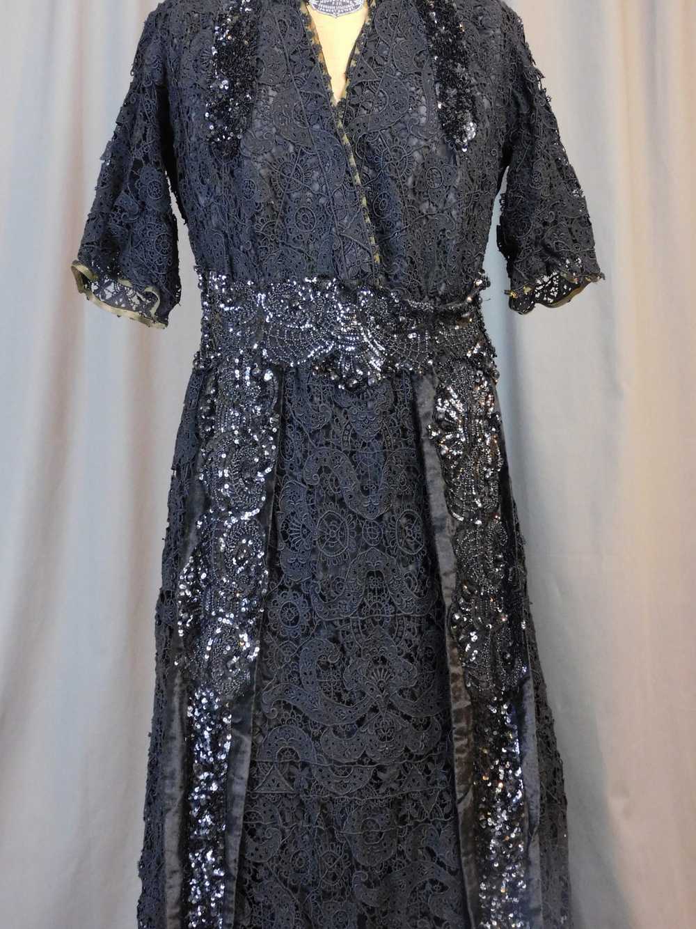 Edwardian Black Lace Dress with Beads and Sequins… - image 6