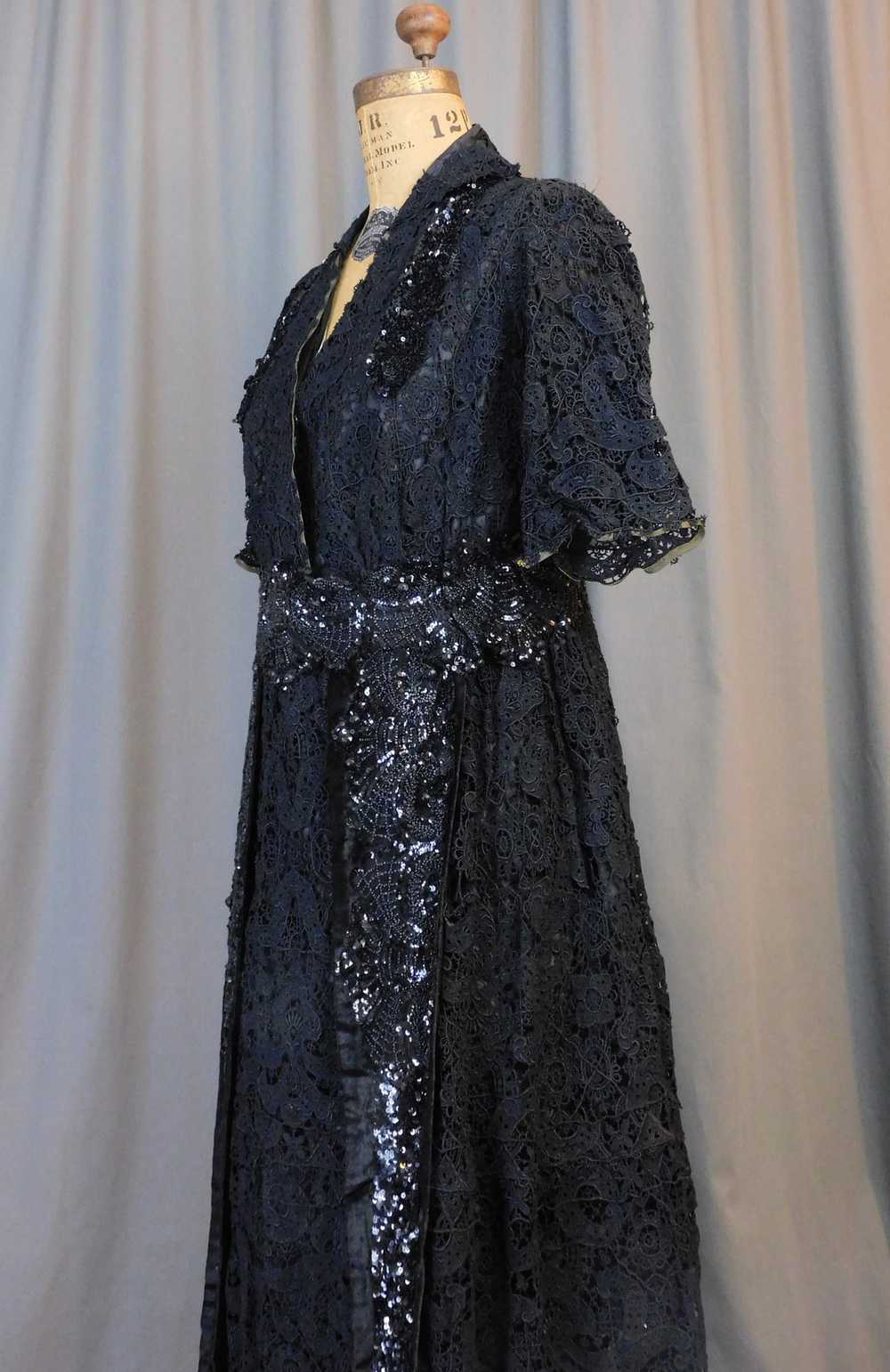 Edwardian Black Lace Dress with Beads and Sequins… - image 7