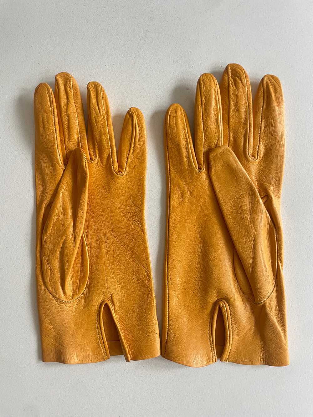 Vintage Mustard Yellow Kid Leather Gloves - image 3