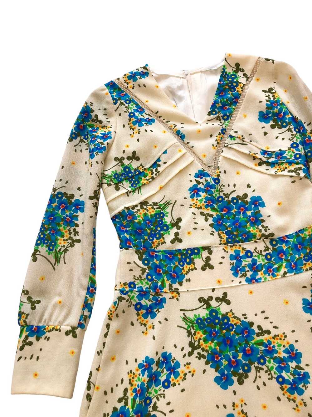 70s Beige Flowery Dress - image 2