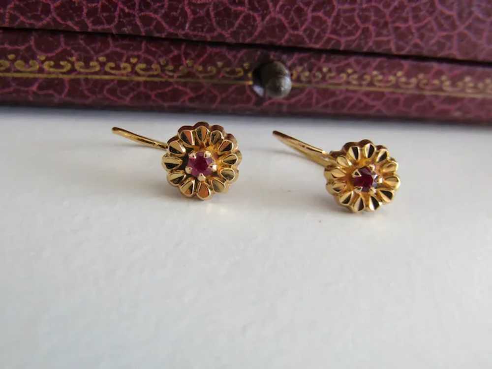 18K RUBY Floral Earrings, Vintage French Floral D… - image 10