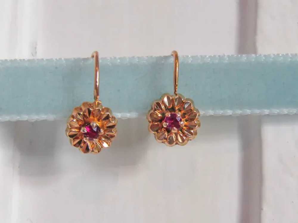 18K RUBY Floral Earrings, Vintage French Floral D… - image 5