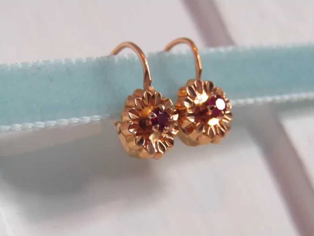 18K RUBY Floral Earrings, Vintage French Floral D… - image 7