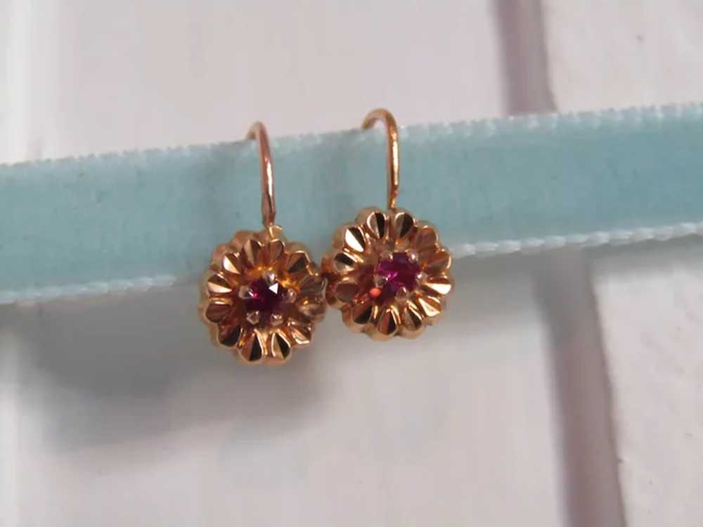 18K RUBY Floral Earrings, Vintage French Floral D… - image 8