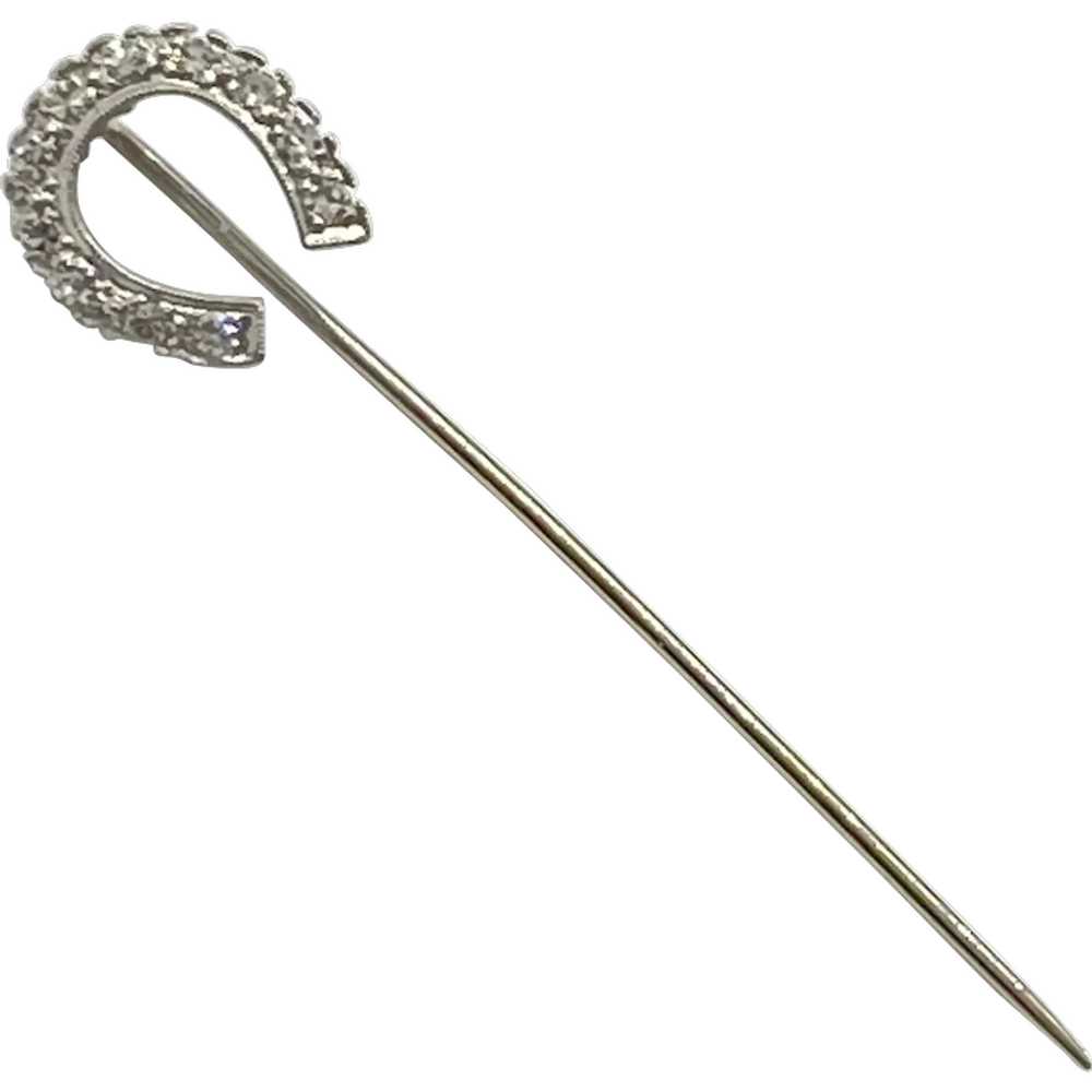 Art Deco Era Lucky Horseshoe Diamond Stick-Pin 14… - image 1
