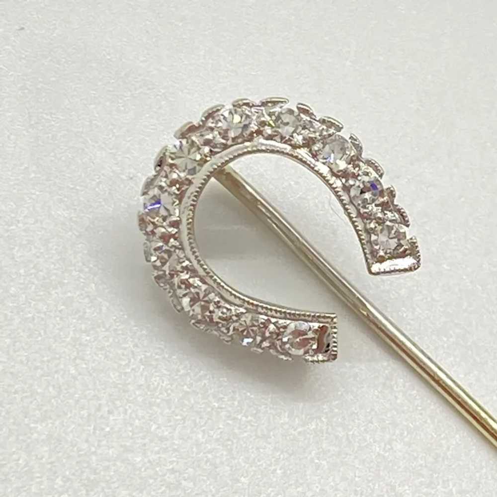 Art Deco Era Lucky Horseshoe Diamond Stick-Pin 14… - image 2