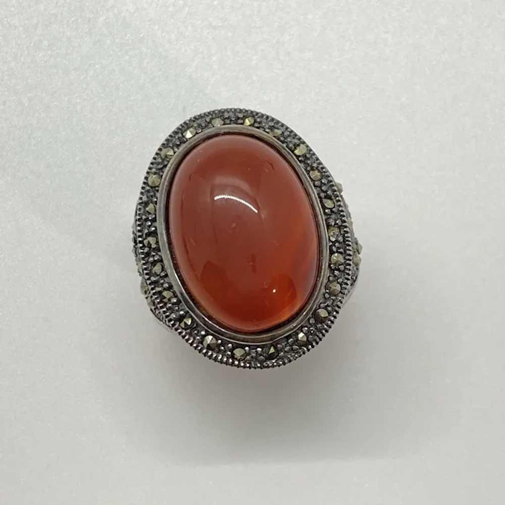 Carnelian and Marcasite Vintage Ring Sterling Sil… - image 3