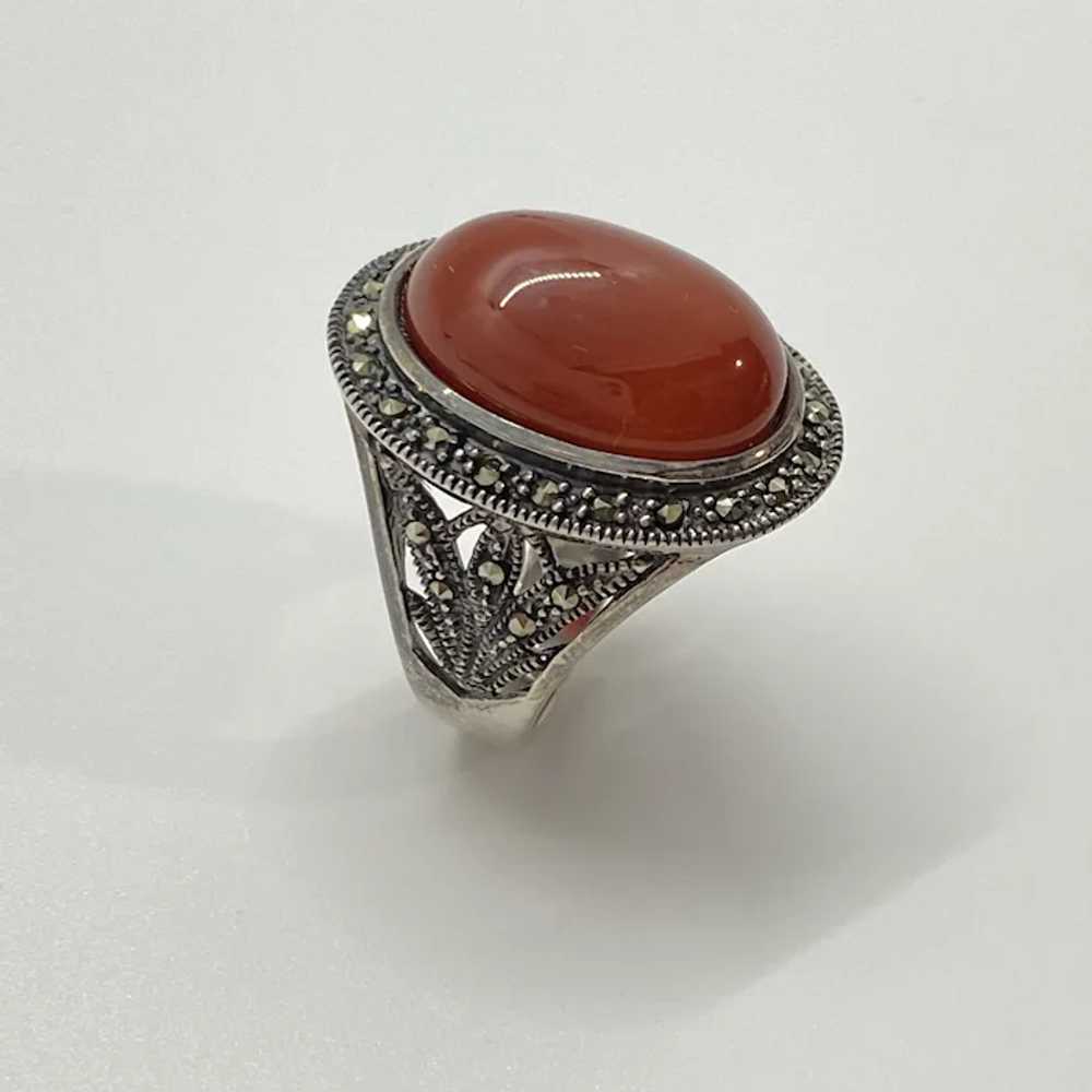 Carnelian and Marcasite Vintage Ring Sterling Sil… - image 4