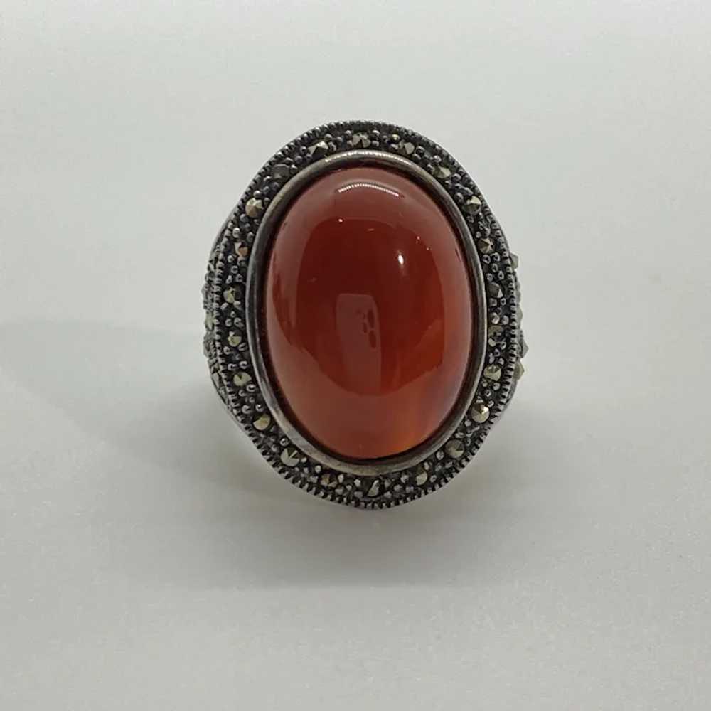 Carnelian and Marcasite Vintage Ring Sterling Sil… - image 5