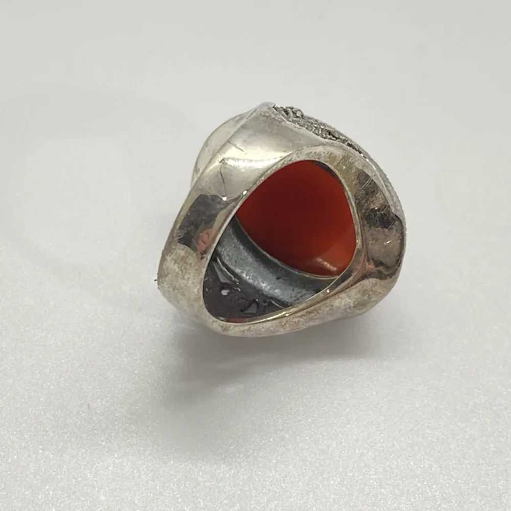 Carnelian and Marcasite Vintage Ring Sterling Sil… - image 6