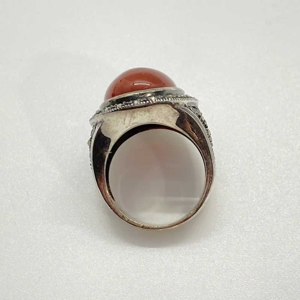 Carnelian and Marcasite Vintage Ring Sterling Sil… - image 7