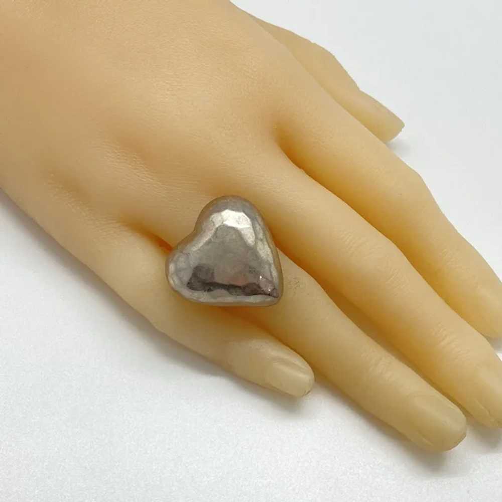 Chunky Hammered Heart Ring Sterling Silver, Mexic… - image 2