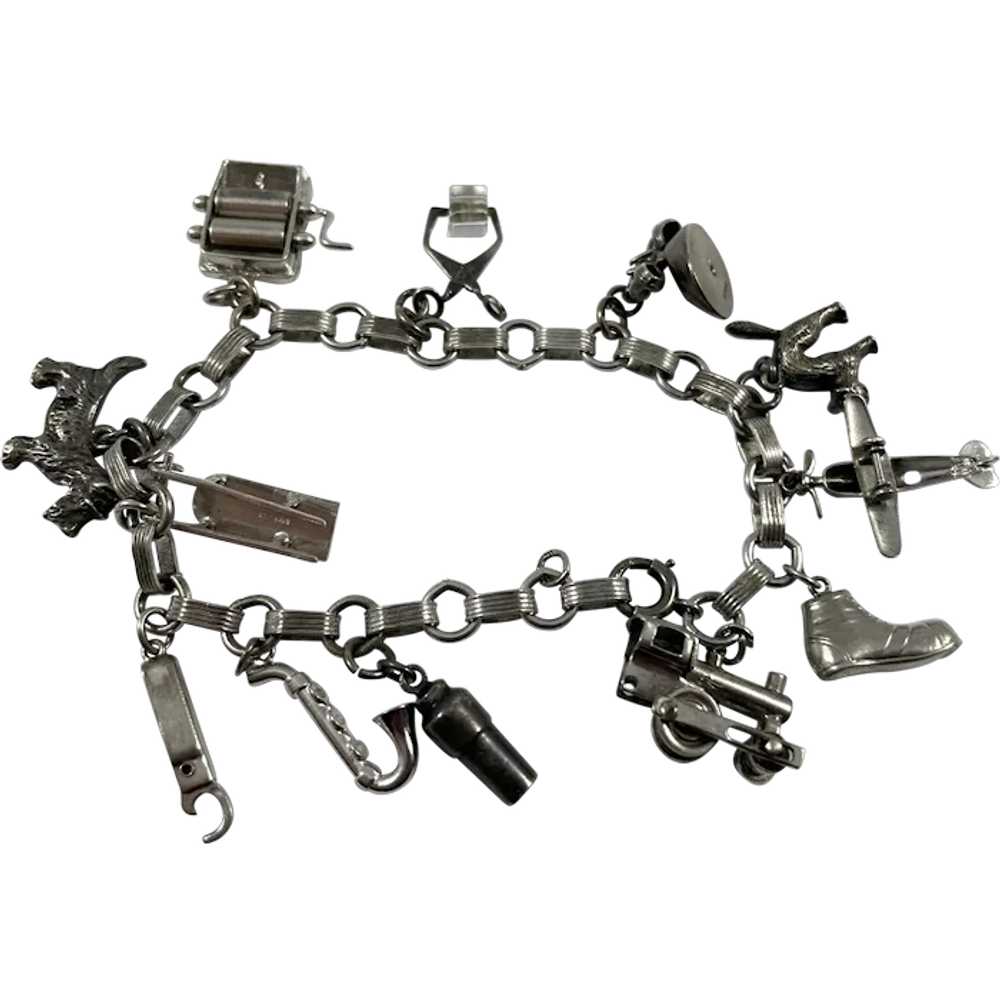 Sterling Silver Bracelet with Old Mechanical Char… - image 1
