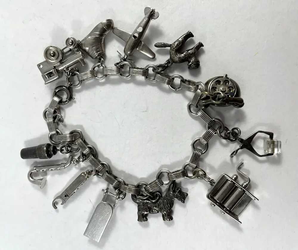 Sterling Silver Bracelet with Old Mechanical Char… - image 2