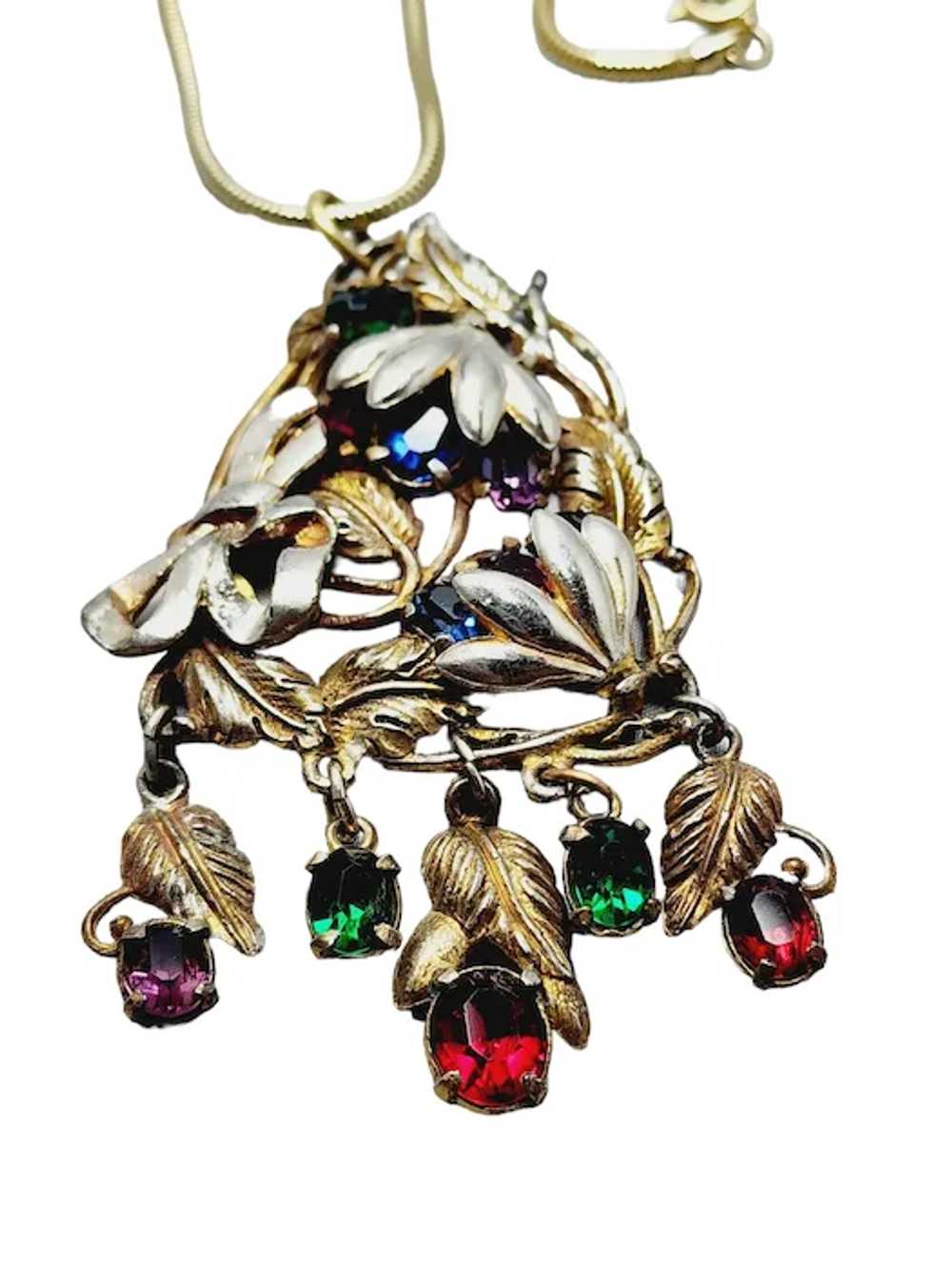Vintage Art Deco Jeweled Dangle Pendant Necklace … - image 3