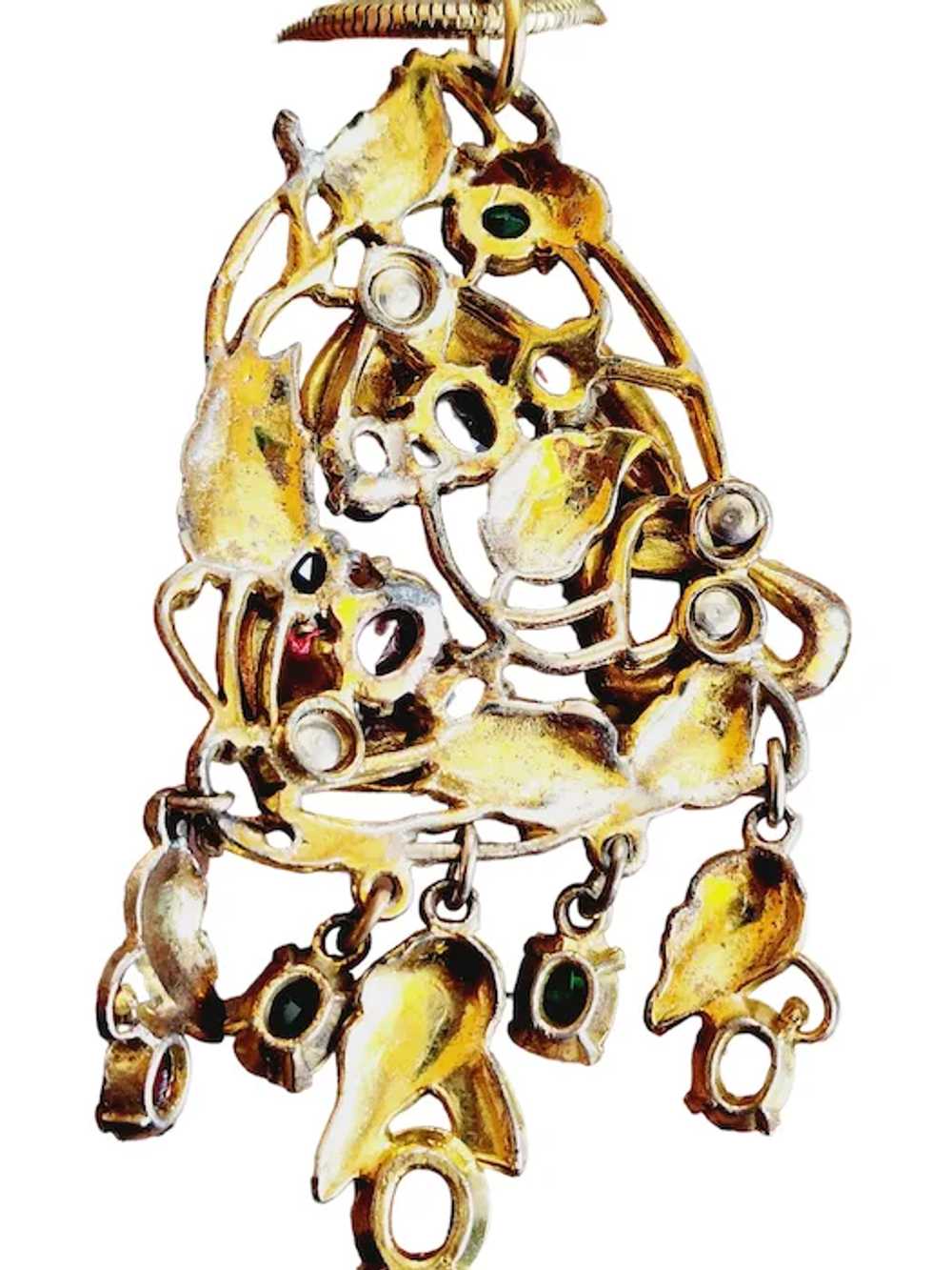 Vintage Art Deco Jeweled Dangle Pendant Necklace … - image 4