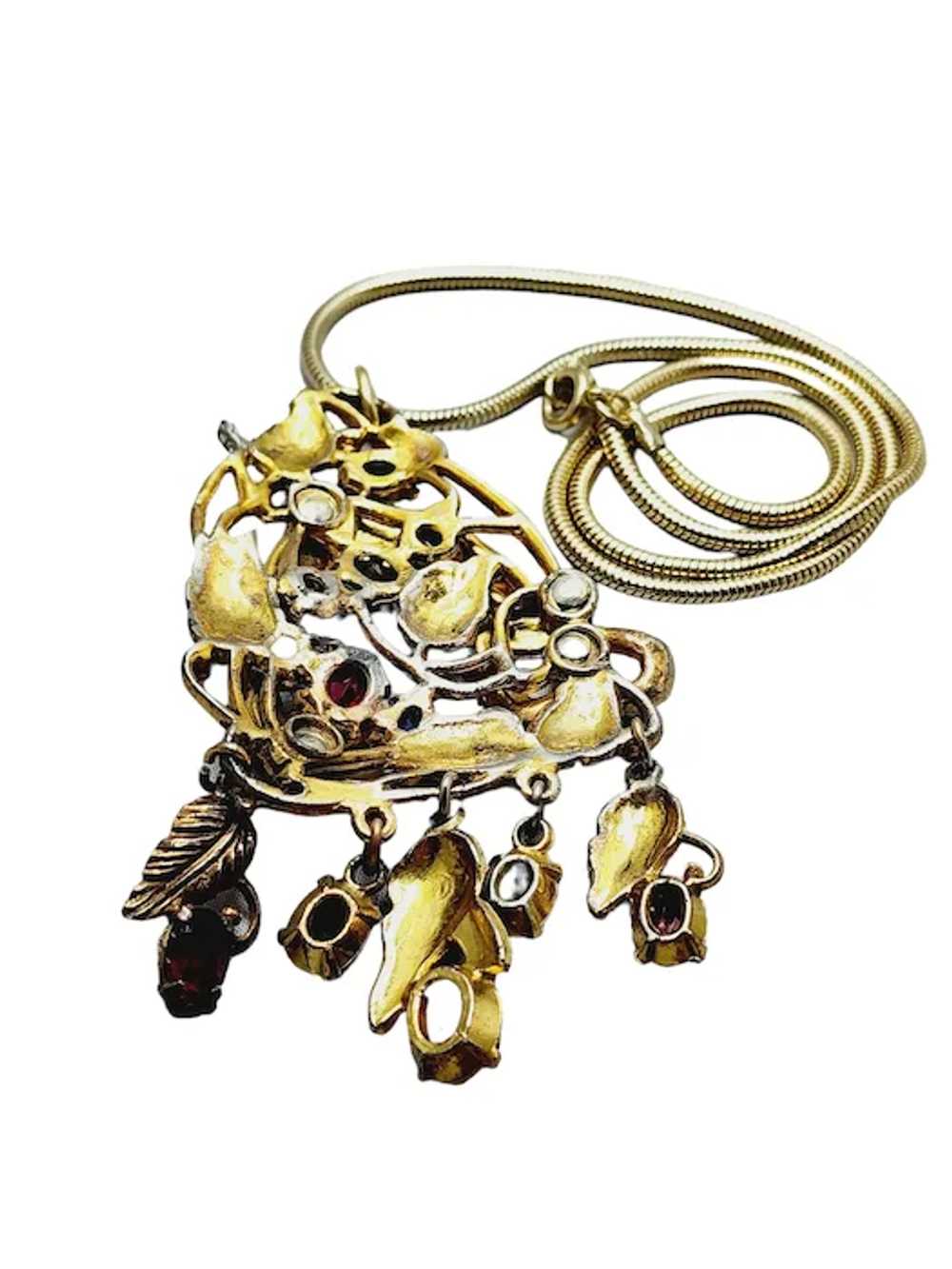 Vintage Art Deco Jeweled Dangle Pendant Necklace … - image 5