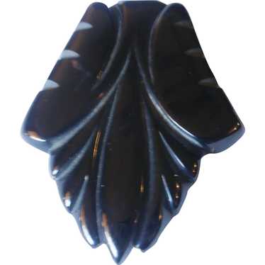 Vintage Black Carved Bakelite Clip - image 1