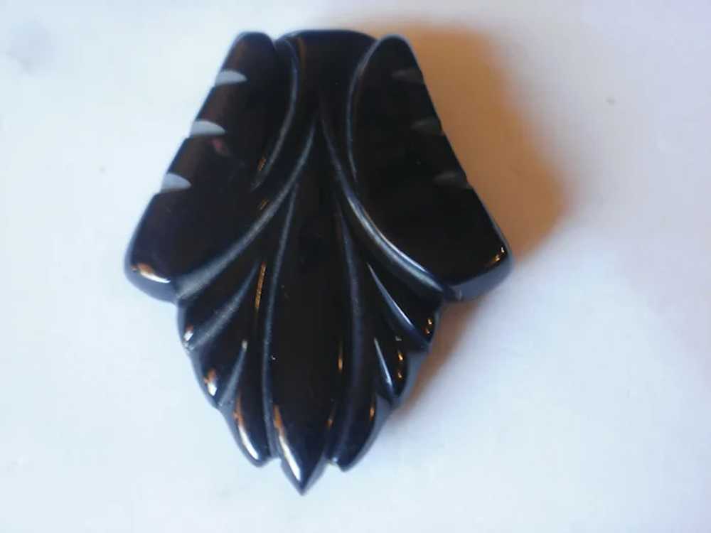 Vintage Black Carved Bakelite Clip - image 2