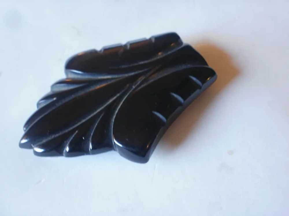 Vintage Black Carved Bakelite Clip - image 3