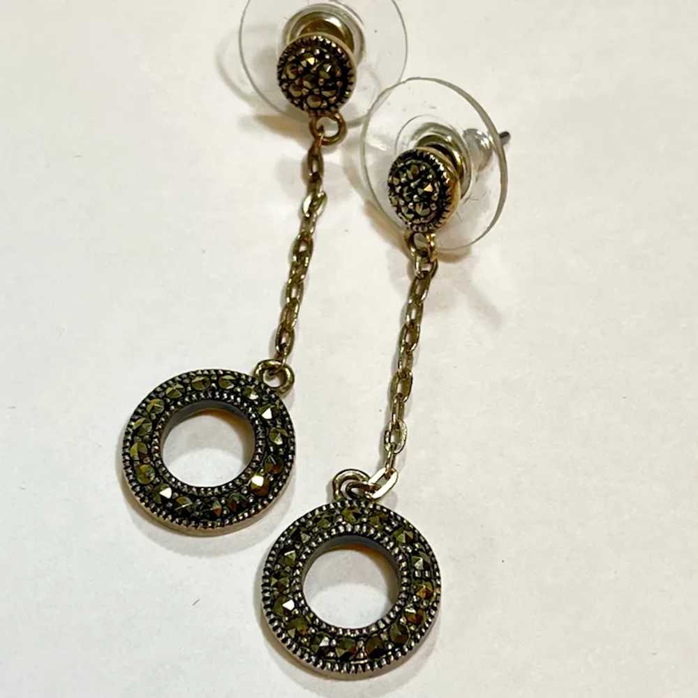 Vintage Sterling Silver and Marcasite Dangle Earr… - image 3