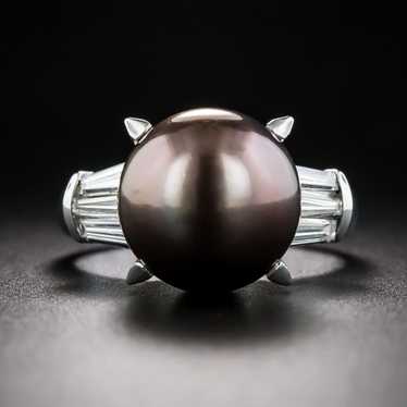 Tahitian Pearl and Baguette Diamond Ring - image 1