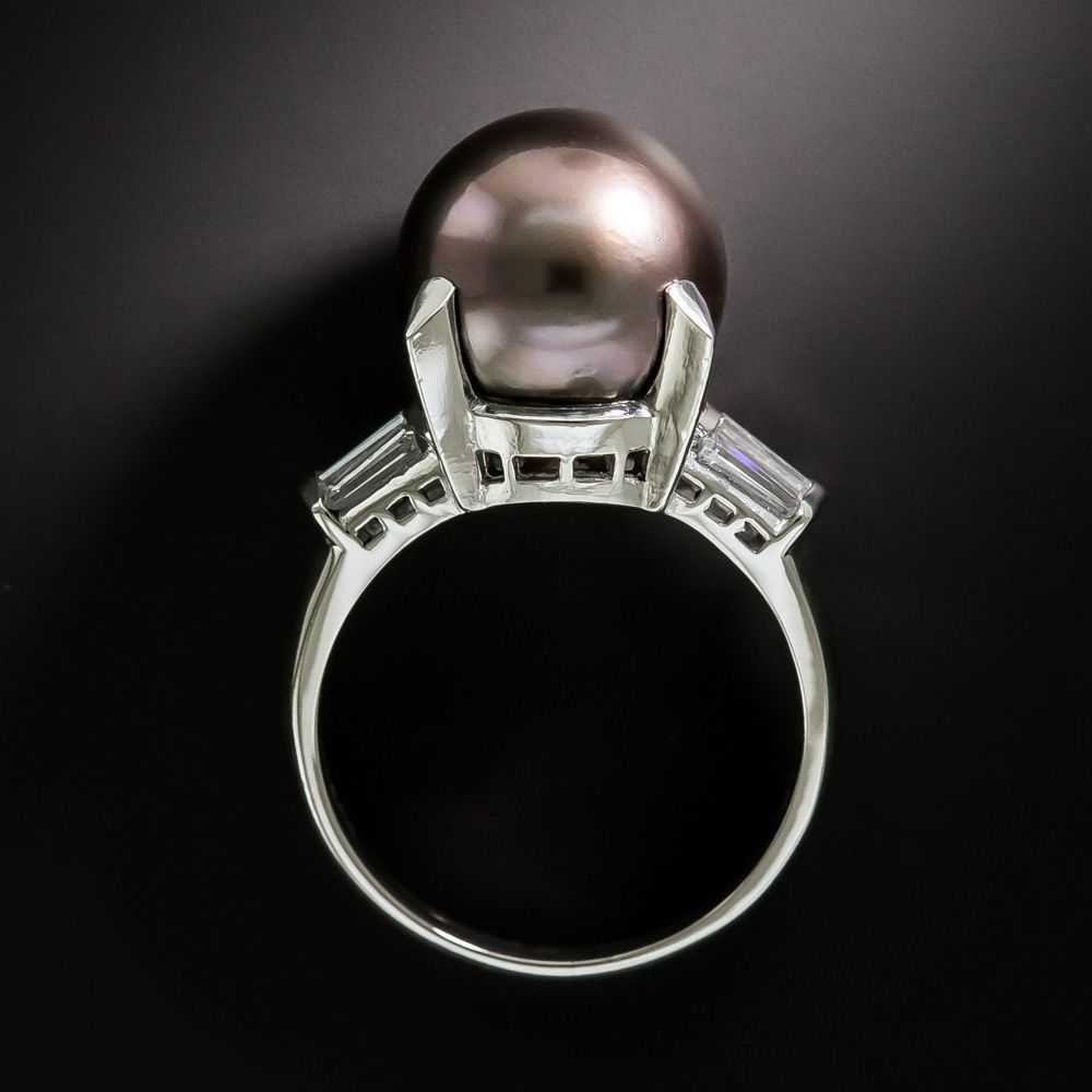 Tahitian Pearl and Baguette Diamond Ring - image 3