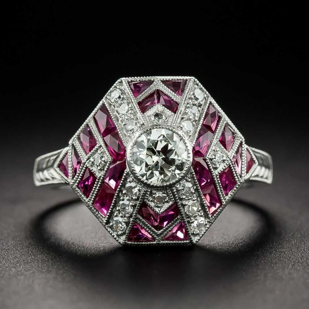 Art Deco-Style Diamond and Ruby Ring - image 1