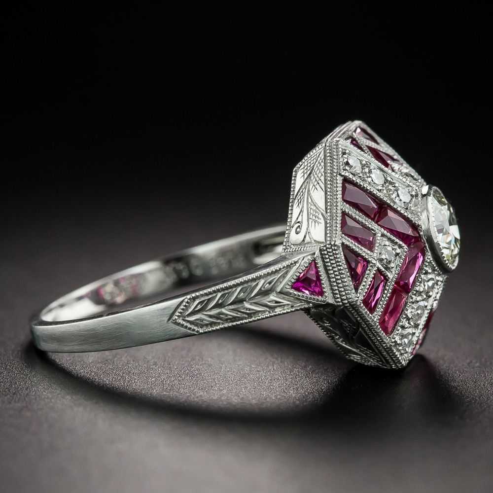 Art Deco-Style Diamond and Ruby Ring - image 2