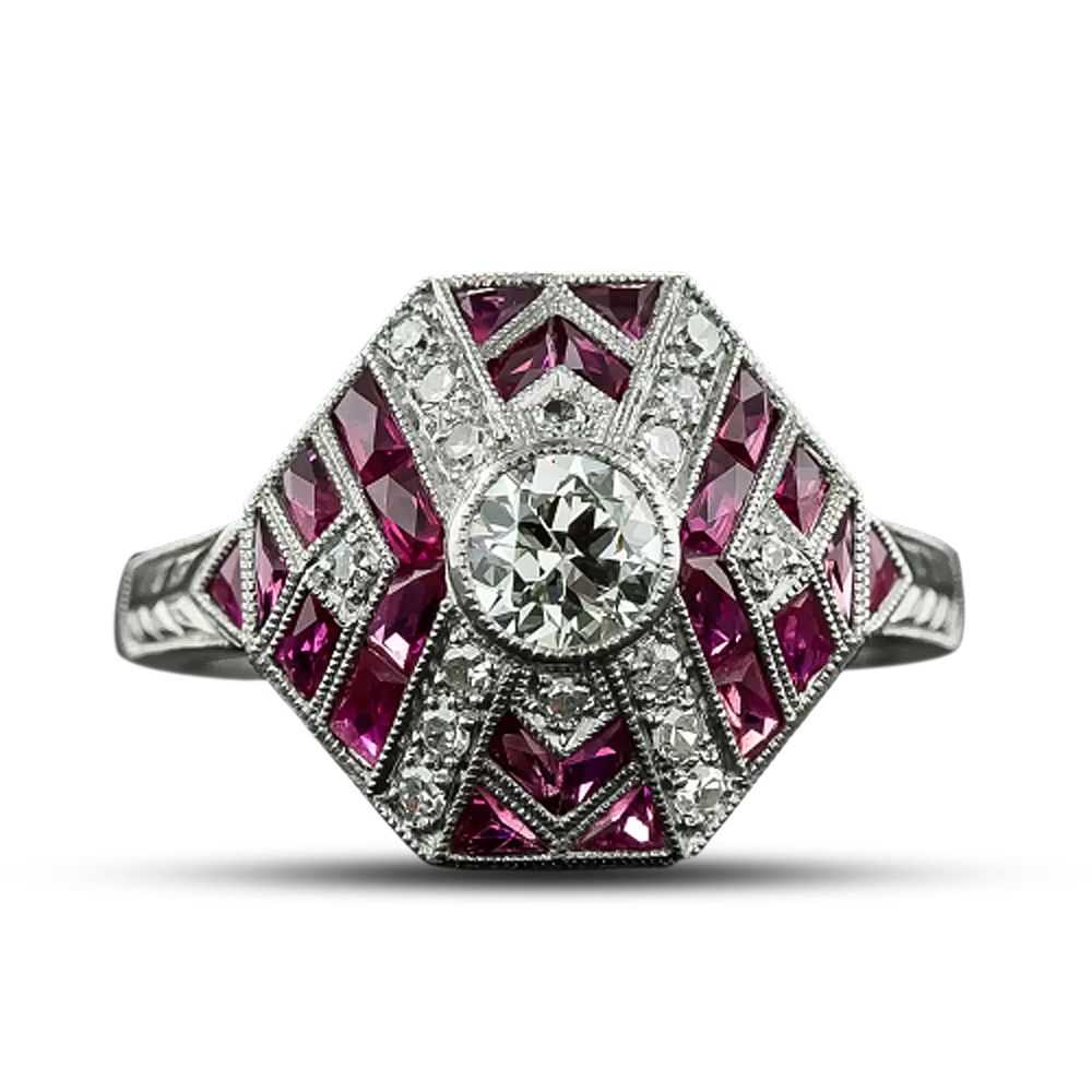 Art Deco-Style Diamond and Ruby Ring - image 4