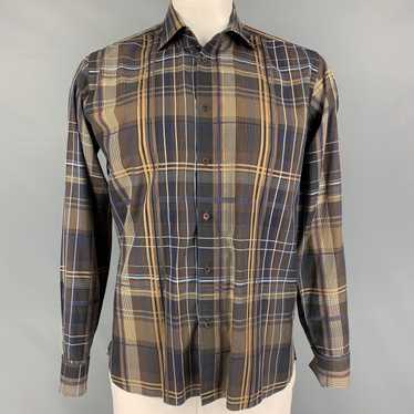 Ted Baker Brown Tan Plaid Cotton French Cuff Long… - image 1