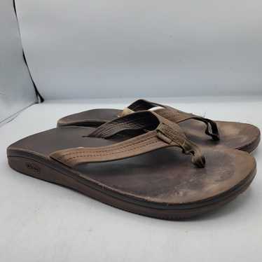 Chaco Classic Leather Flip Flops M12 black sandals thong post EUC nearly  new!