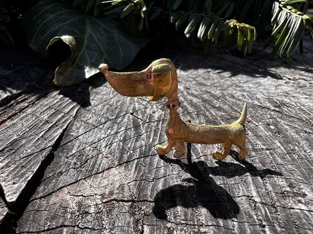 18K Yellow Gold Dachshund Dog Brooch - image 3
