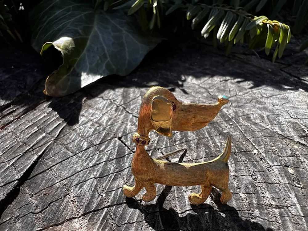 18K Yellow Gold Dachshund Dog Brooch - image 6